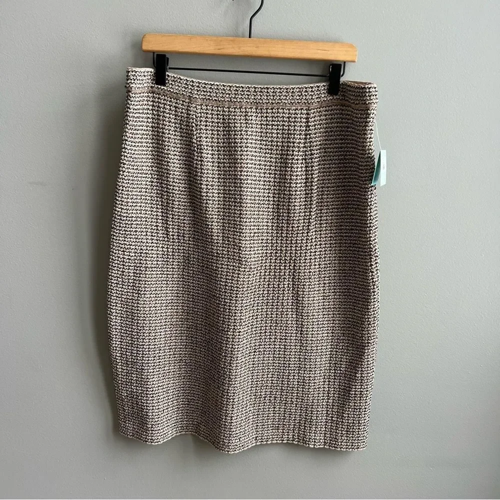 Ming Wang NWT A-Line Tweed Knit Skirt Size Large Dark Umber/Twig/Black/Ivory
